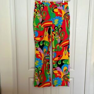 Cooper Closet Retro Funky Multi Flower Print Flair Pants Size L